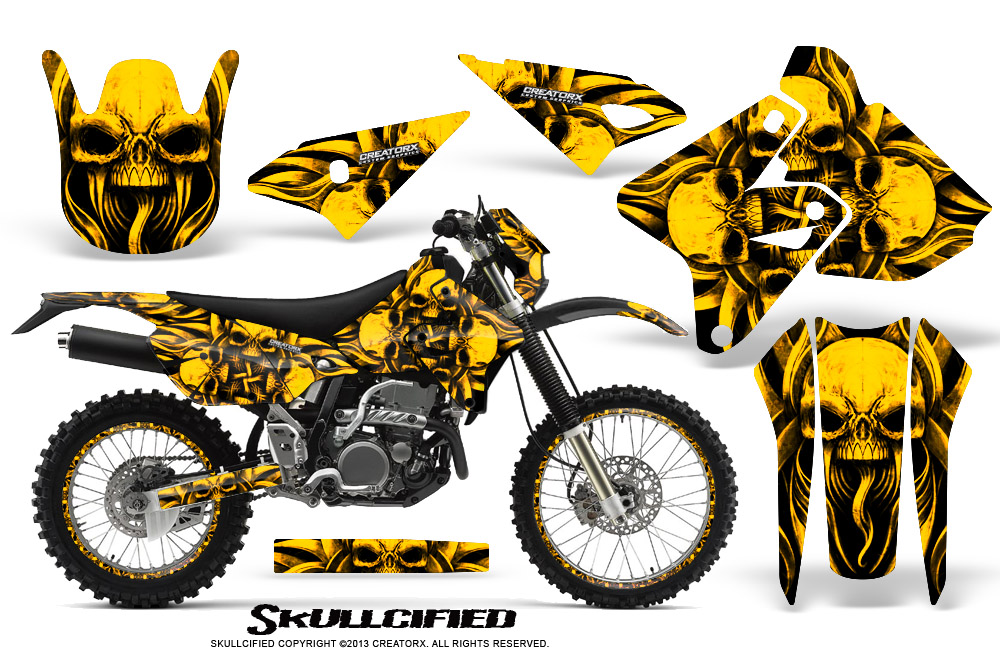 Suzuki DRZ400 Enduro Graphics Kit Skullcified Yellow NP Rims